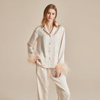 Feather Allure Champagne Luxury Satin Robe Set with Feather Details