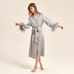 Feather Grace Grey Feathered Satin Robe