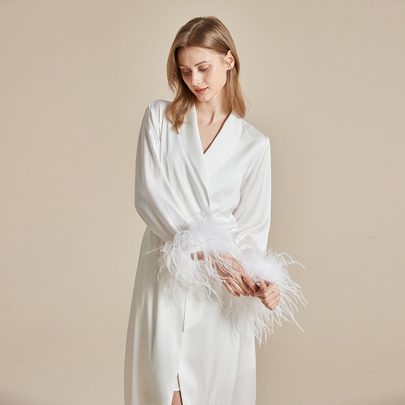 Feather Grace White Feathered Satin Robe