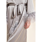 Feather Grace Grey Feathered Satin Robe