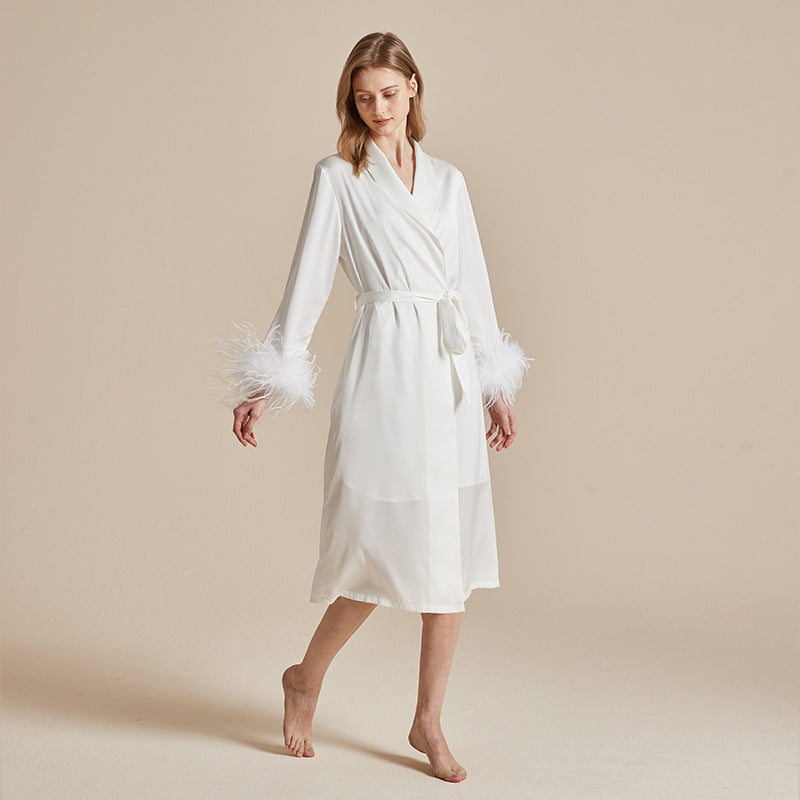 Feather Grace White Feathered Satin Robe