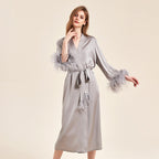 Feather Grace Grey Feathered Satin Robe