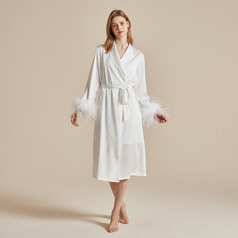 Feather Grace White Feathered Satin Robe