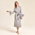 Feather Grace Grey Feathered Satin Robe