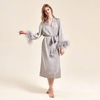 Feather Grace Grey Feathered Satin Robe