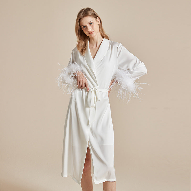 Feather Grace White Feathered Satin Robe