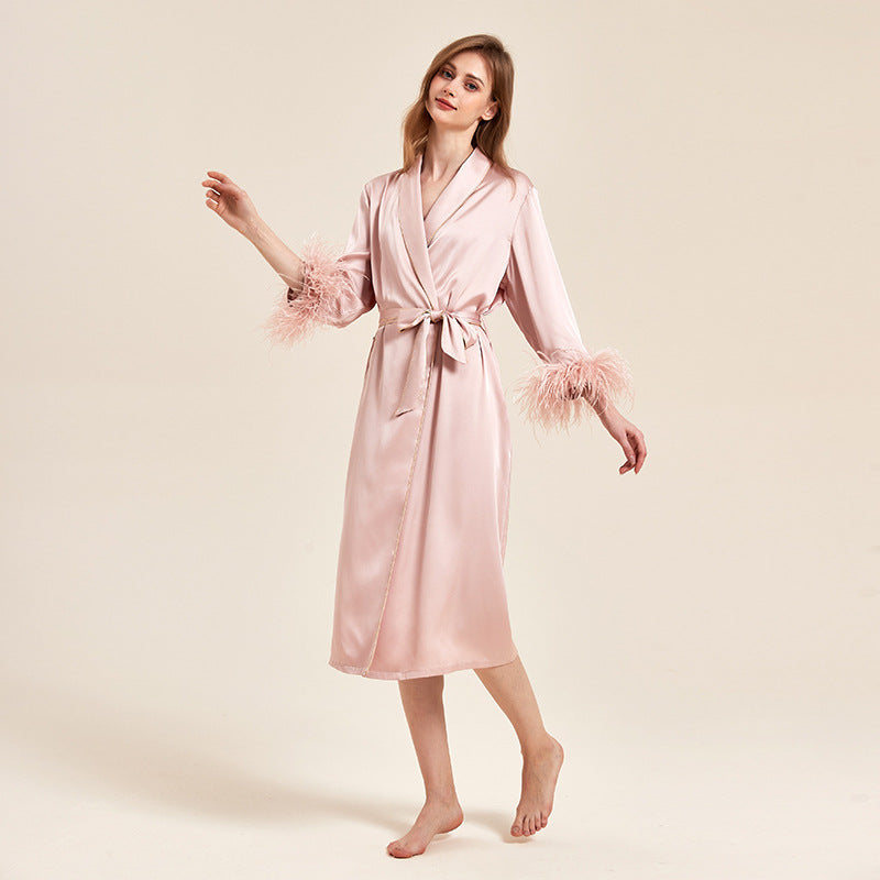 Feather Grace Pink Feathered Satin Robe