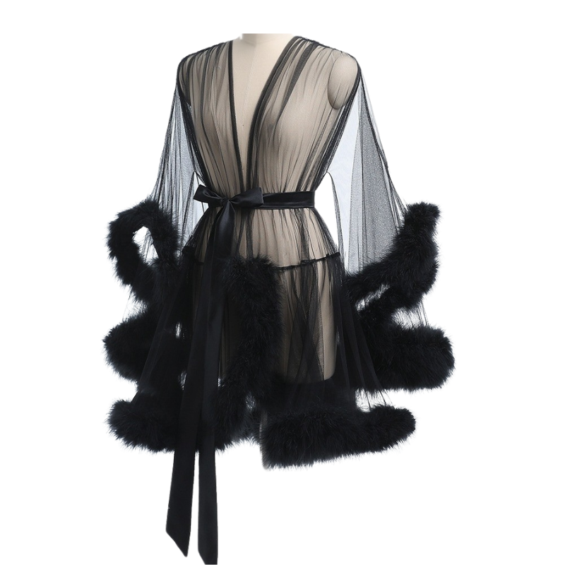 Glamorous Feather – Tül ve Peluş Detaylı Sabahlık