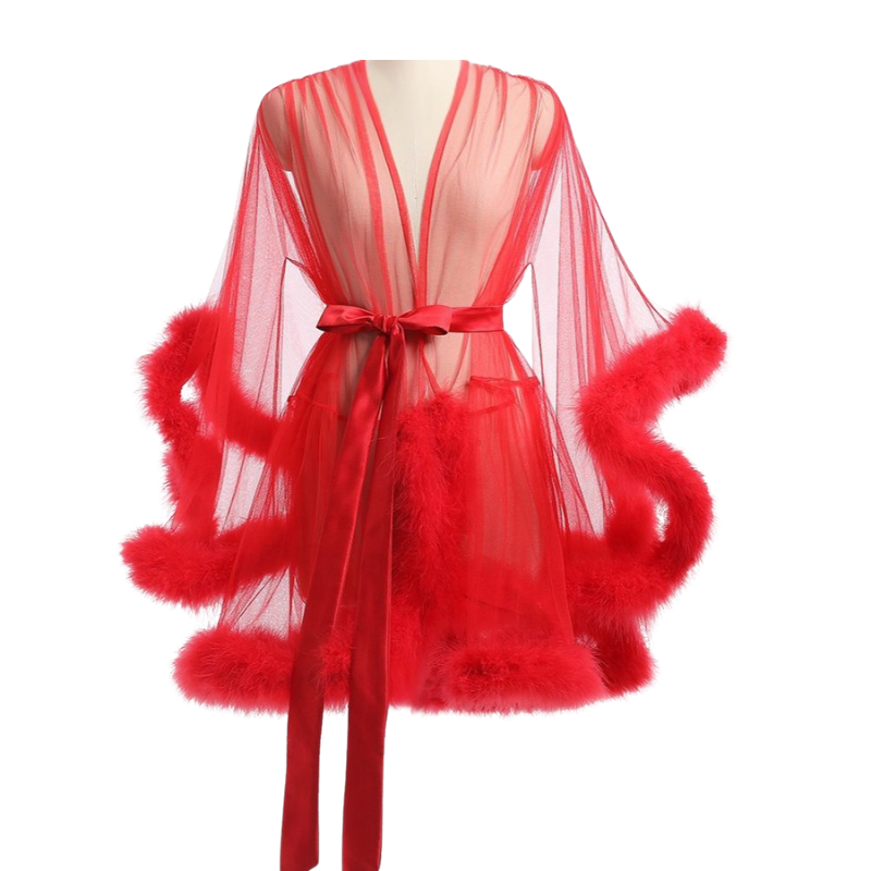 Glamorous Feather – Tül ve Peluş Detaylı Sabahlık