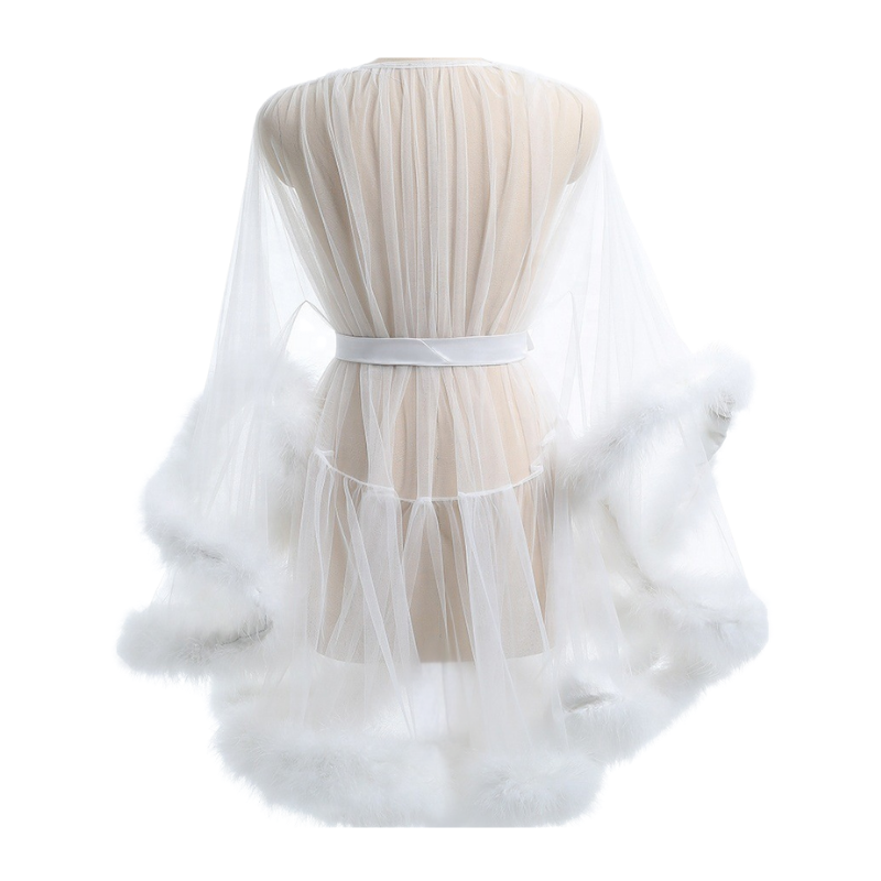 Glamorous Feather – Tül ve Peluş Detaylı Sabahlık