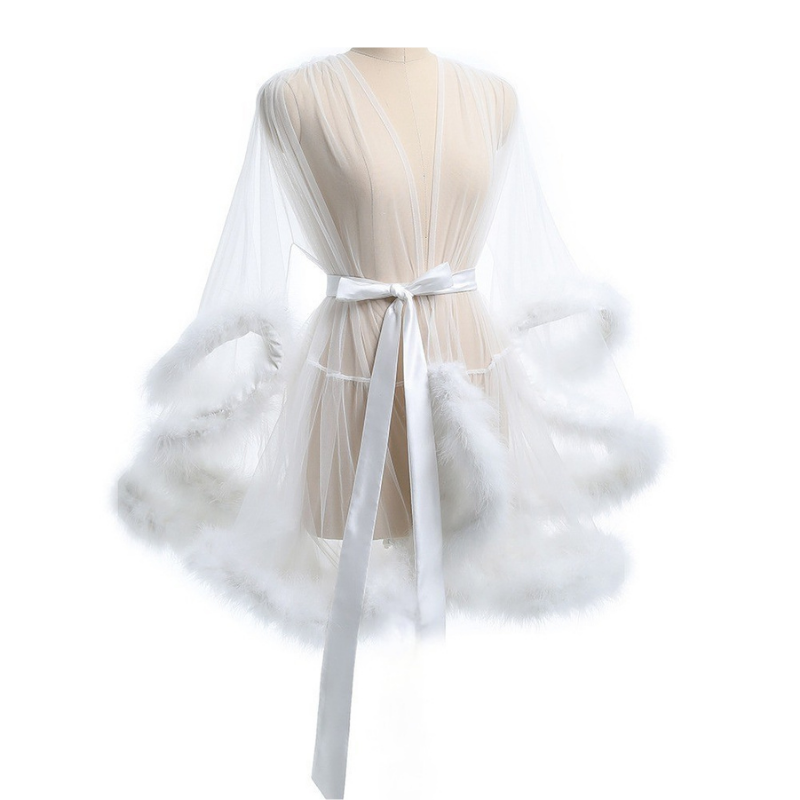Glamorous Feather – Tül ve Peluş Detaylı Sabahlık