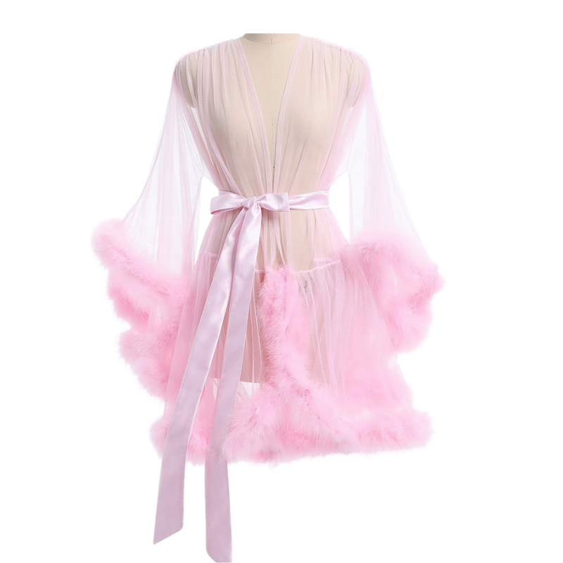 Glamorous Feather – Tül ve Peluş Detaylı Sabahlık