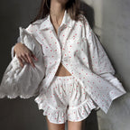 Conjunto Corazón Florecido – Pijama con pantalón corto de algodón con corazón