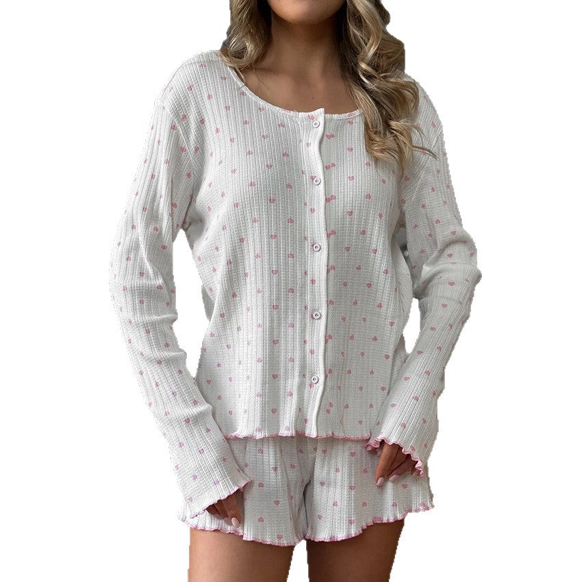 Lovely Hearts – Beyaz Kalp Desenli Kadın Pijama Takımı