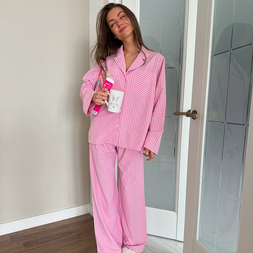 Pink Gingham – Kadın Kareli Pamuklu Pijama Takımı
