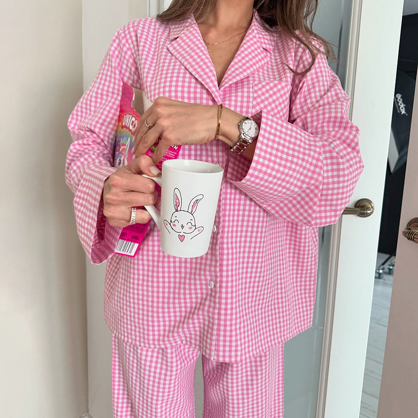 Pink Gingham – Kadın Kareli Pamuklu Pijama Takımı