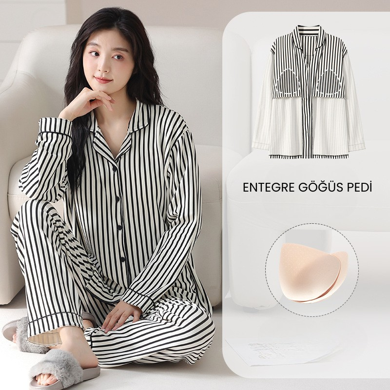 PureEase – Göğüs Pedli Pamuklu Pijama Takımı