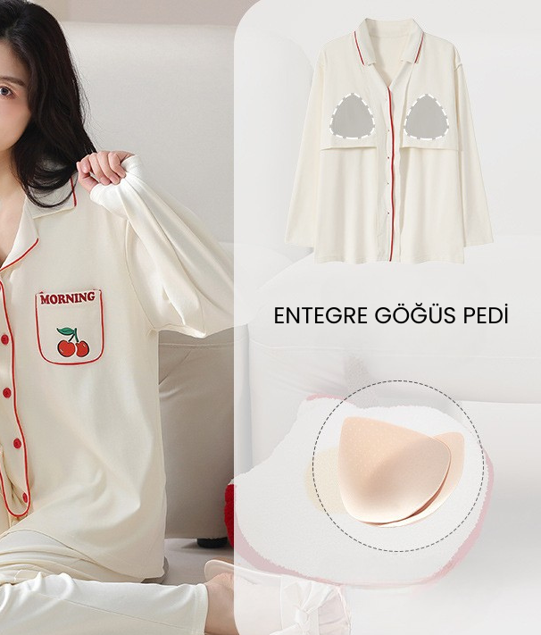 PureEase – Göğüs Pedli Pamuklu Pijama Takımı