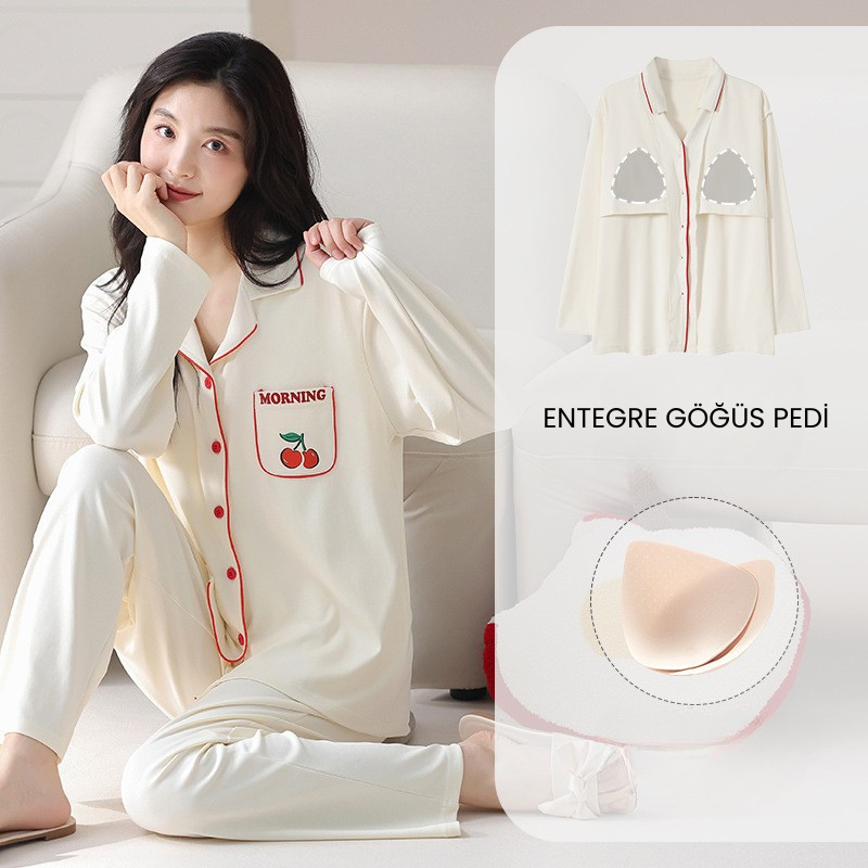 PureEase – Göğüs Pedli Pamuklu Pijama Takımı