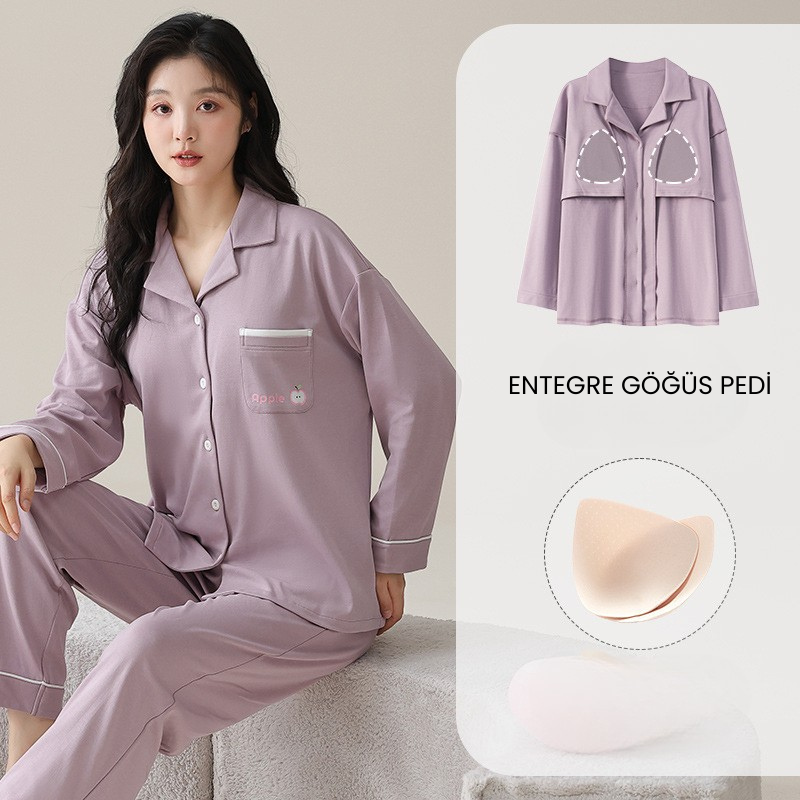 PureEase – Göğüs Pedli Pamuklu Pijama Takımı