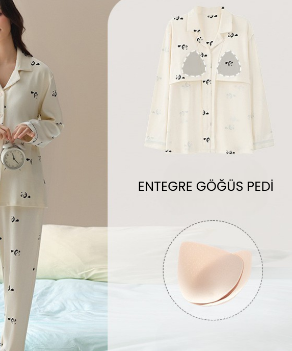 PureEase – Göğüs Pedli Pamuklu Pijama Takımı