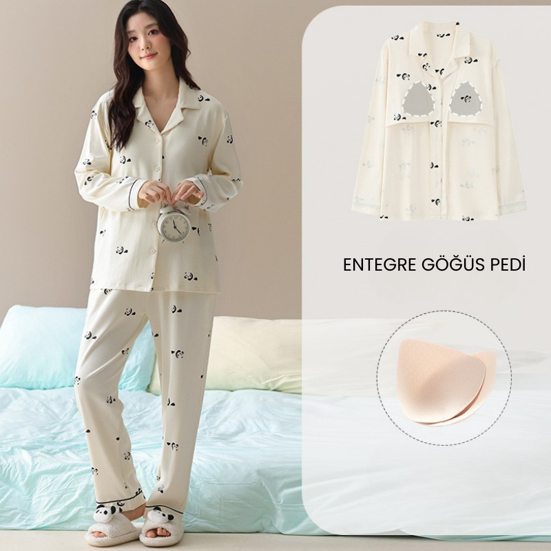 PureEase – Göğüs Pedli Pamuklu Pijama Takımı