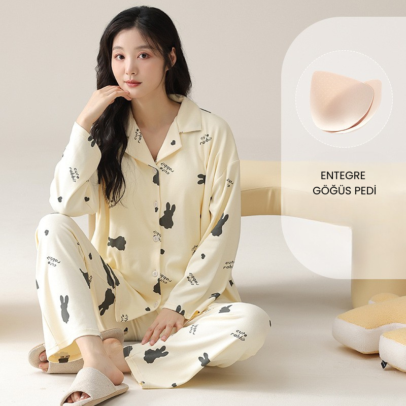 PureEase – Göğüs Pedli Pamuklu Pijama Takımı