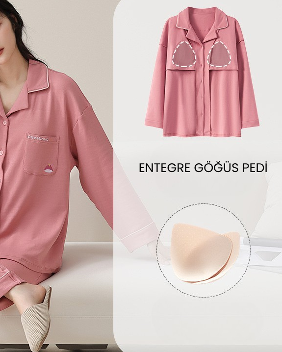 PureEase – Göğüs Pedli Pamuklu Pijama Takımı