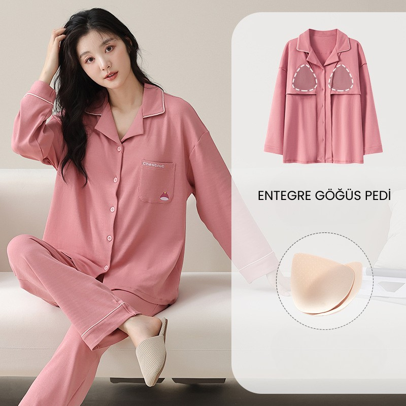 PureEase – Göğüs Pedli Pamuklu Pijama Takımı