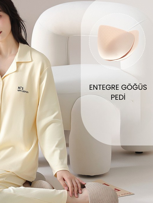 PureEase – Göğüs Pedli Pamuklu Pijama Takımı