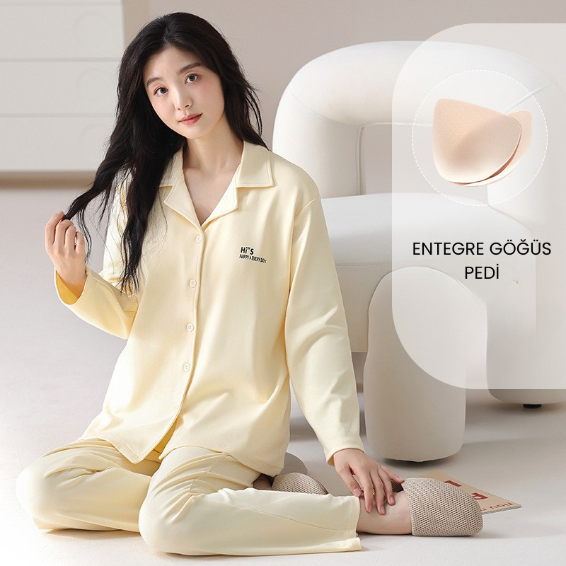 PureEase – Göğüs Pedli Pamuklu Pijama Takımı