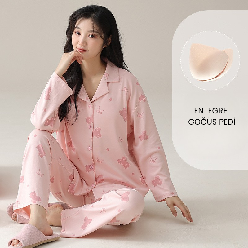 PureEase – Göğüs Pedli Pamuklu Pijama Takımı