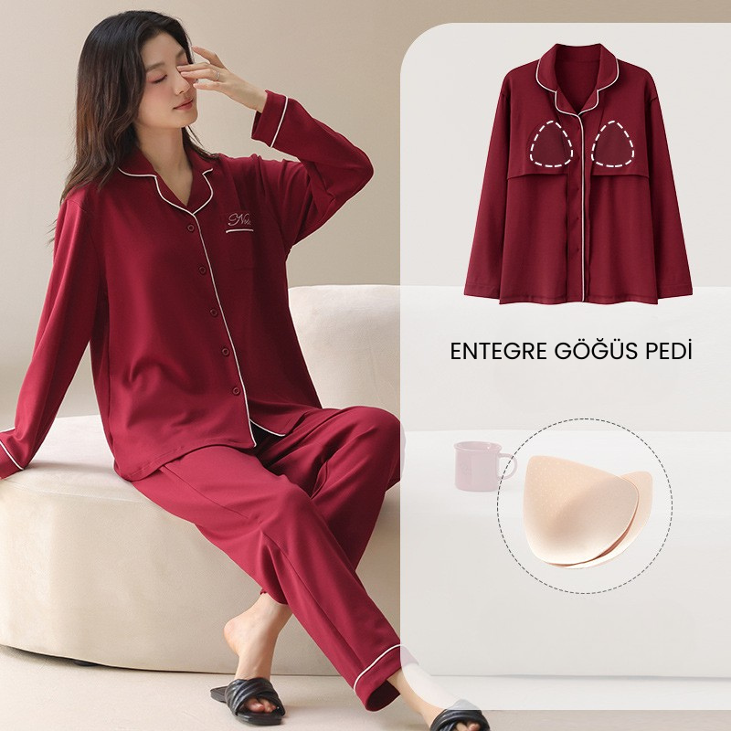 PureEase – Göğüs Pedli Pamuklu Pijama Takımı