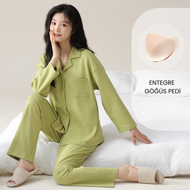 PureEase – Göğüs Pedli Pamuklu Pijama Takımı