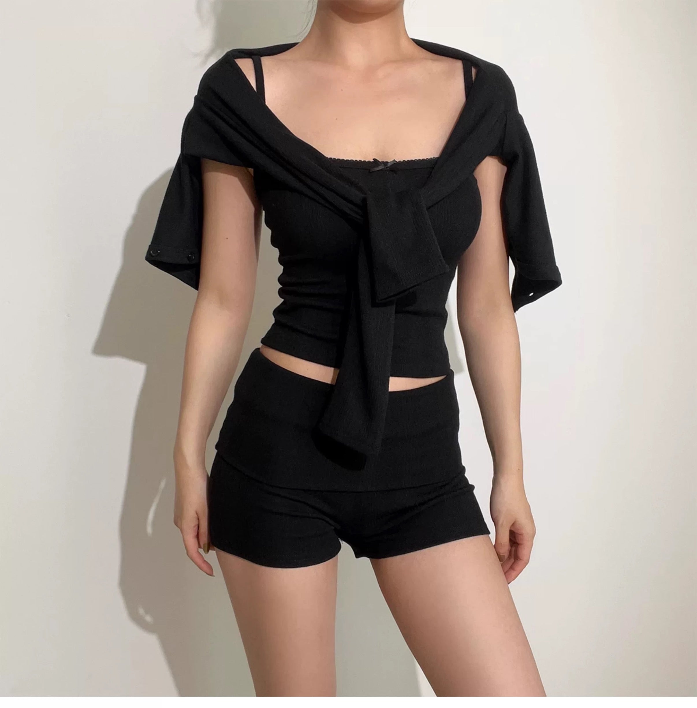 Conjunto de 3 piezas Coquette de canalé para estar por casa