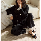 Siyah Fransız Stil Pamuklu Pijama Takımı