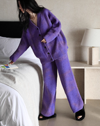 Mor Batik Desenli Yumuşak Polar Pijama Takımı