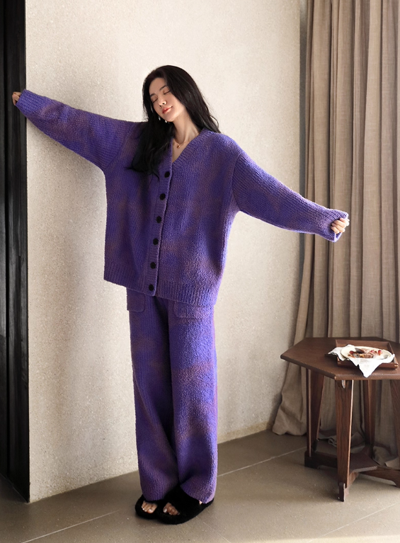 Mor Batik Desenli Yumuşak Polar Pijama Takımı