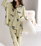 Yeşil Leopar Figürlü Pamuklu Pijama Takımı