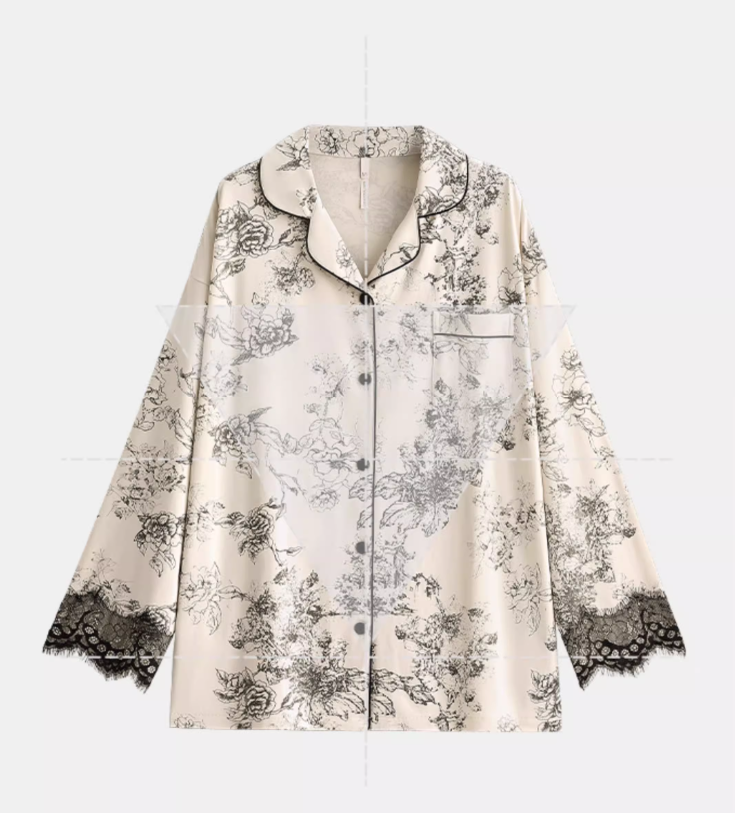 Ekru Dantel Detaylı Vintage Pamuklu Pijama Takımı