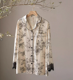 Ekru Dantel Detaylı Vintage Pamuklu Pijama Takımı