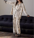 Ekru Dantel Detaylı Vintage Pamuklu Pijama Takımı