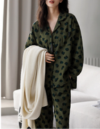 Yeşil Leopar Desenli Pamuklu Pijama Takımı