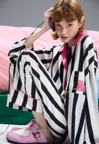 Pembe Yaka Cool Cat Çizgili Pijama Takımı