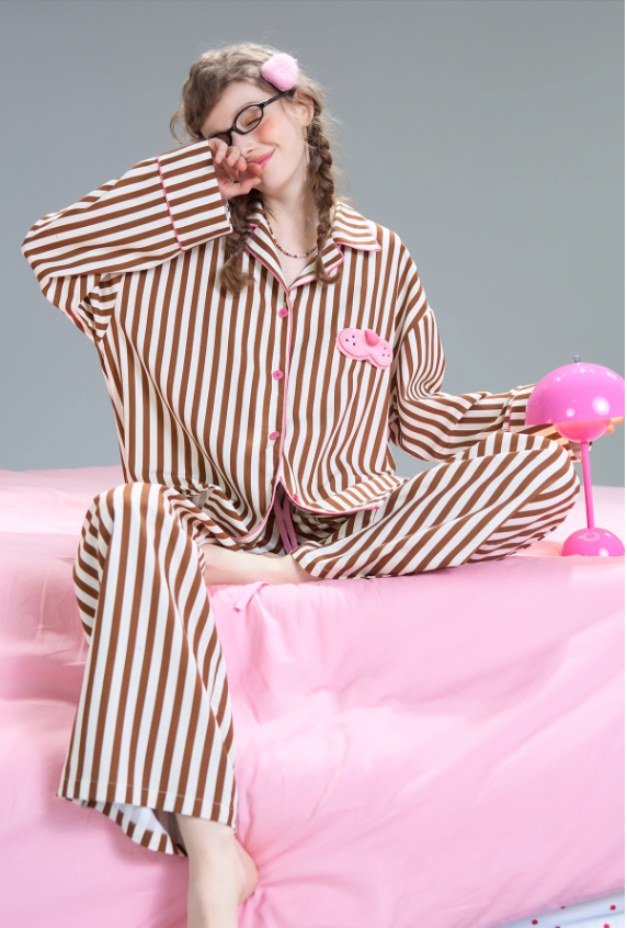 Cool Cat Signature Kahverengi Çizgili Pijama Takımı