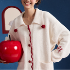 Krem Ponpon Detaylı Lüks Polar Pijama Takımı