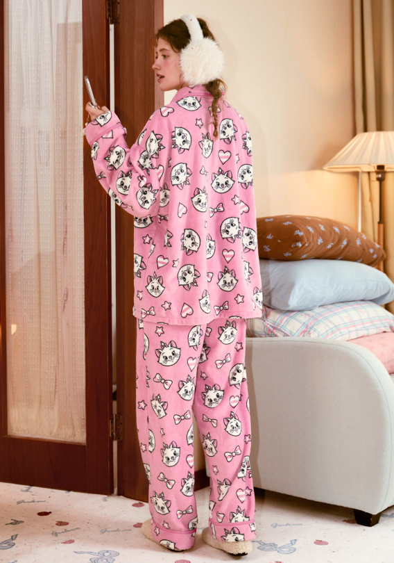 Marie Orijinal Pembe Kışlık Peluş Pijama Takımı