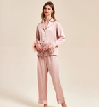 Feather Allure Pink Elegance Luxury Satin Robe Set