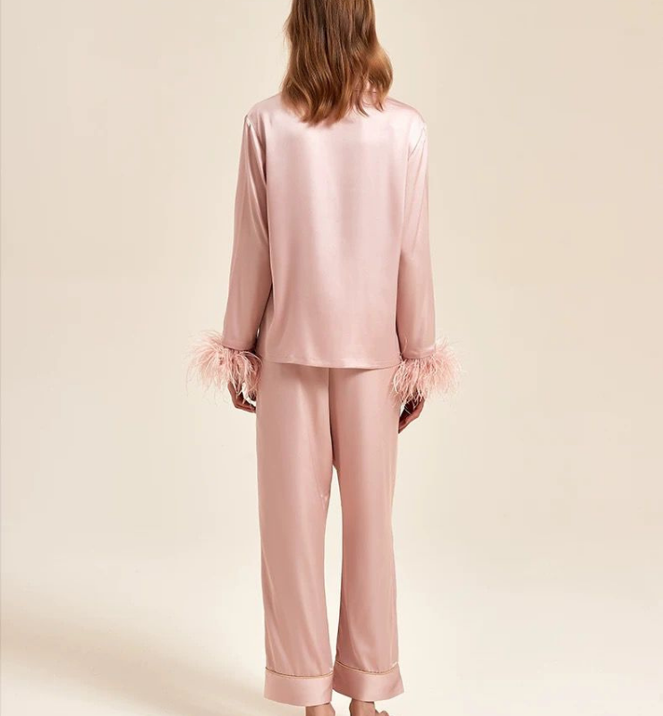 Feather Allure Pink Elegance Luxury Satin Robe Set