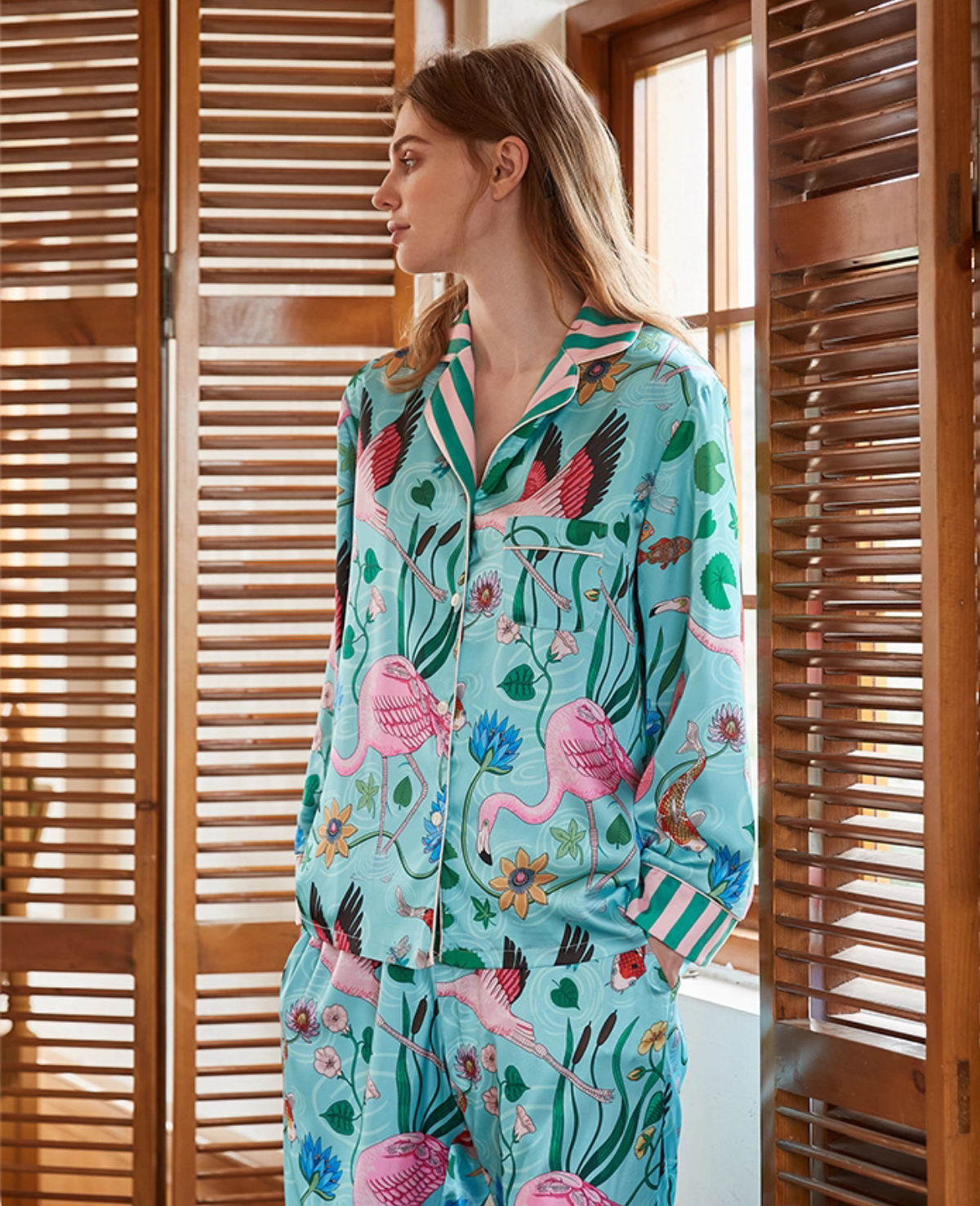 Flamingo Kadife Astarlı Fransız Lüks Saten Pijama Takımı